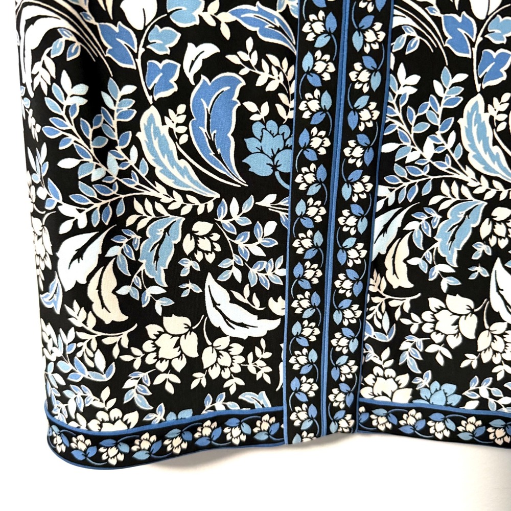 BCBGMAXAZRIA Blue Floral Keyhole Shift Dress XS Black 3/4 Sleeve Jersey Knit - Picture 9 of 13